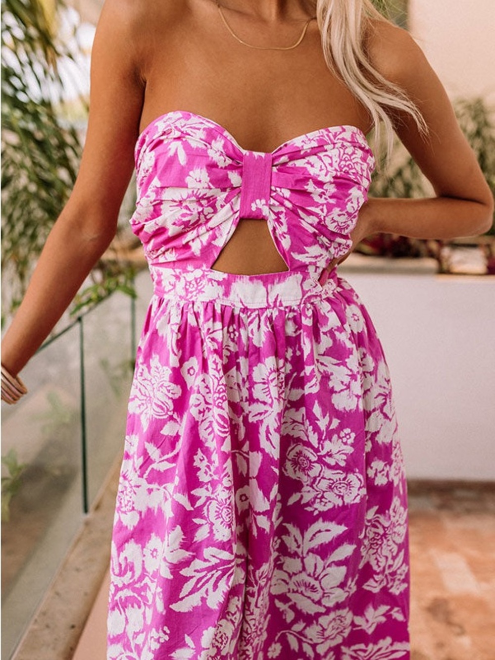 Aakaa Pink & White Floral Strapless Cutout Jumpsuit - Picture 4 of 8